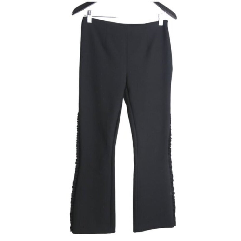 Cinq A Sept Onyx Ruffle Trim Flared Cropped Black Pants Size 2